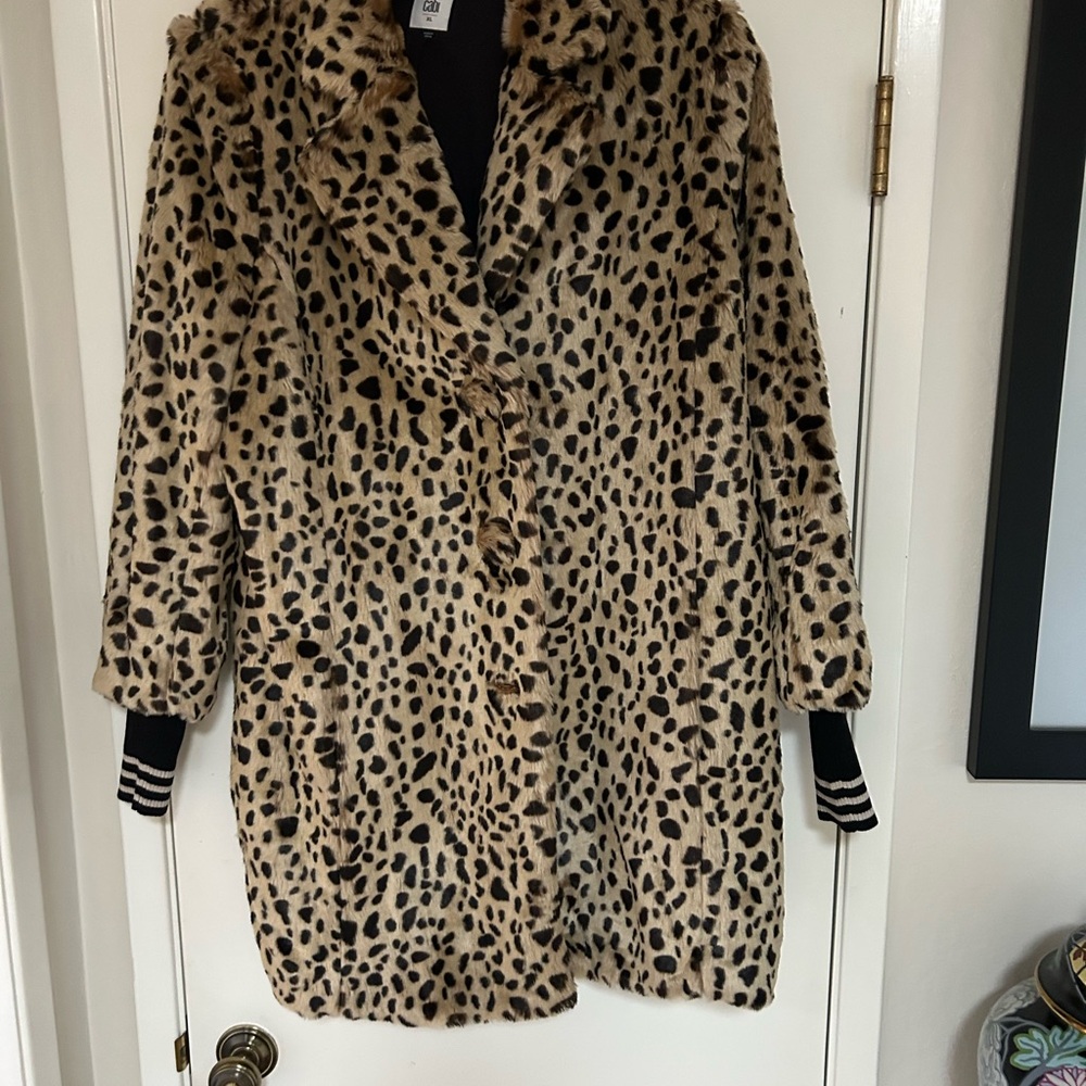 CAbi Leopard Print Faux Fur Pea Coat
